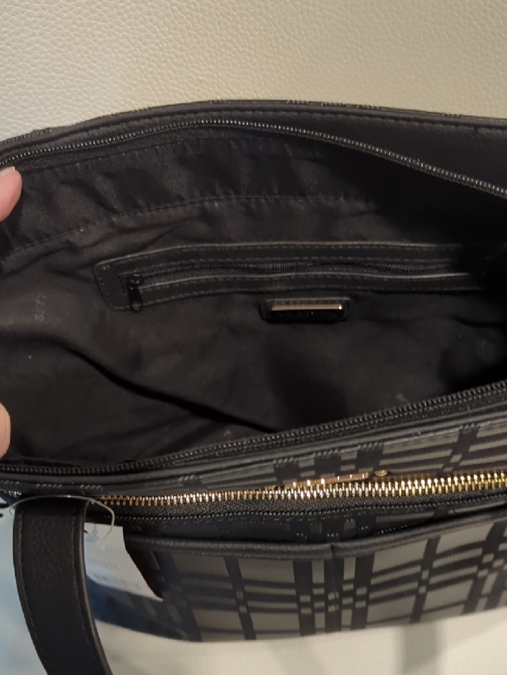 Rosetti Black Plaid Structured Tote with Gold Hardware - Picture 7 of 7